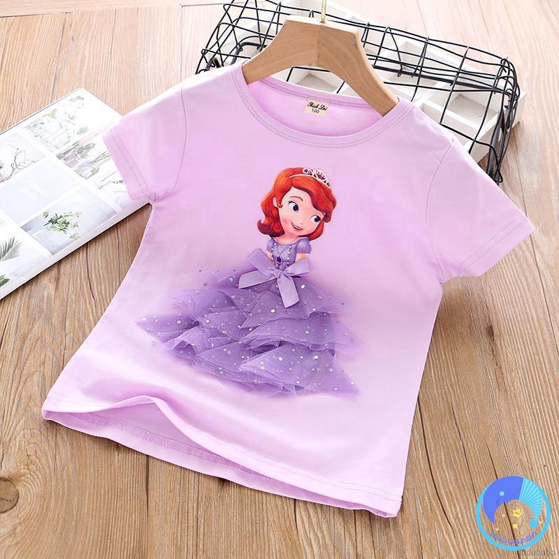 Áo thun ngắn tay trang trí hình công chúa hoạt hình Frozen cho bé gái 2-7 tuổi
