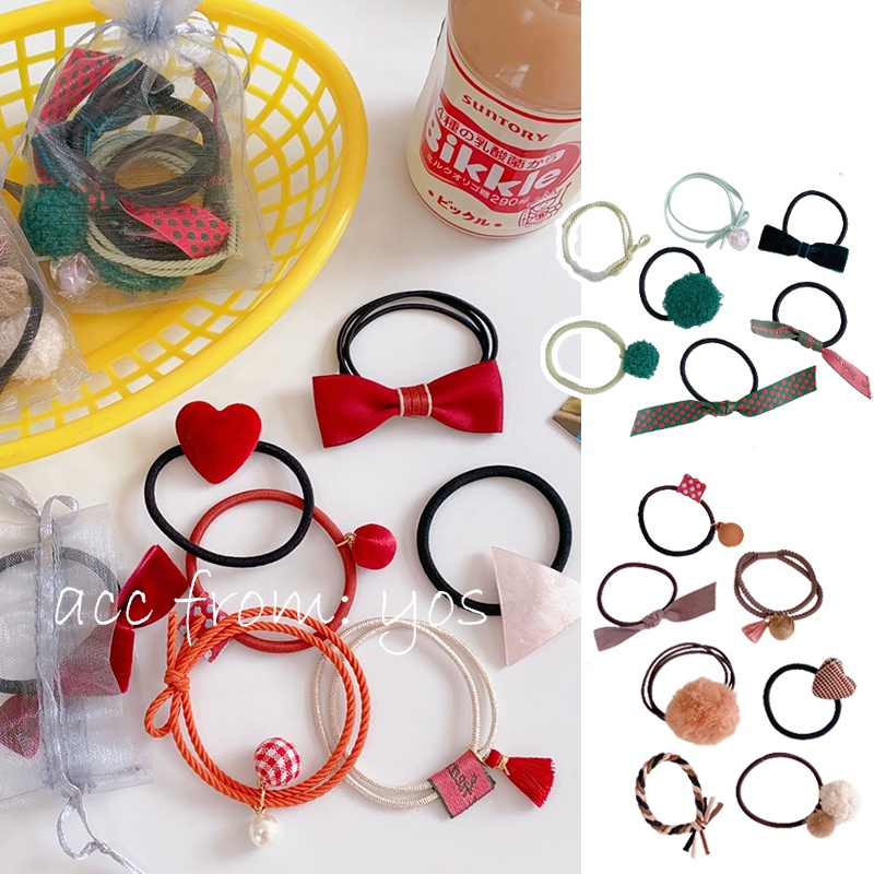 Set 7 dây cột tóc Hàn Quốc theo tone màu nhiều mẫu mã xinh xắn cho nữ