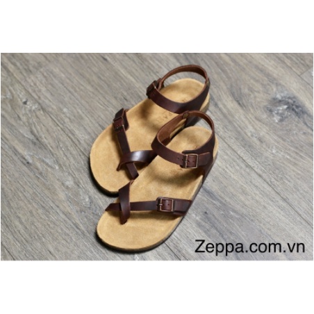 Sandal đế trấu nam nữ màu nâu đỏ quai chéo có khóa cài Zeppa