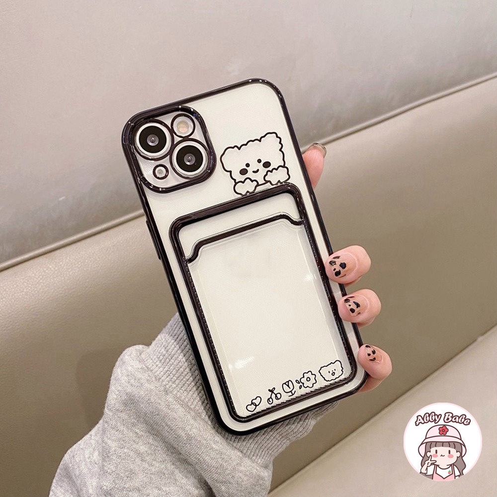 Ốp Điện Thoại TPU Mềm Tích Hợp Ví Đựng Thẻ Hình Gấu/Thỏ Mạ Màu Trong Suốt Chống Thấm Nước Cho IP 13 12 11 Pro Max X XS XR 8 7 Plus