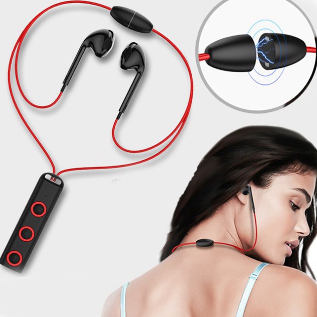 Tai nghe Headphone nhét tai Vòng Cổ rãnh tay Bluetooth có hút nam châm thời trang, chống ồn