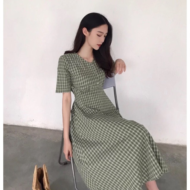 BD﹊✶[ ORDER ] Đầm caro ulzzang dáng suông / vintage dài có size lớn bigsize