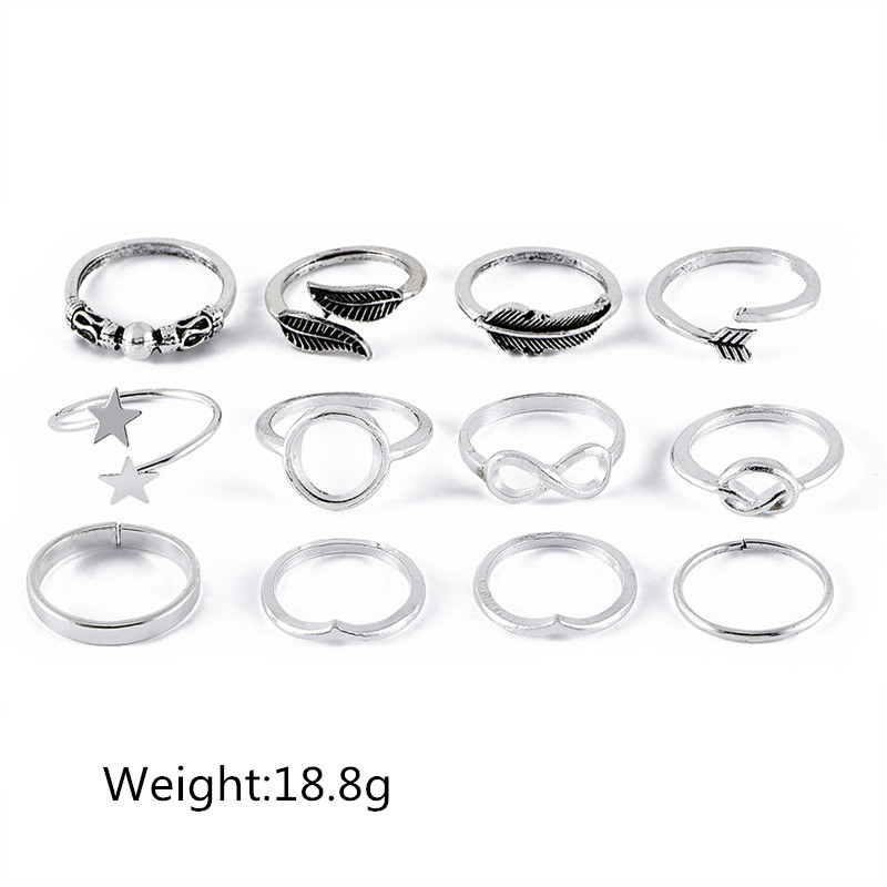 Set 12 nhẫn bạc nhiều kiểu dáng màu sắc độc đáo
