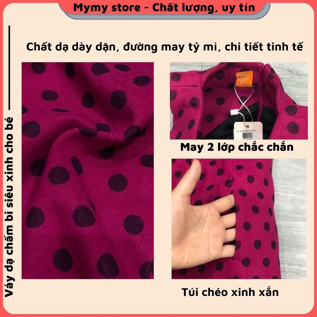 Váy bé gái thu đông, váy dạ chấm bi không tay 2 lớp dày dặn siêu xinh cho cho bé