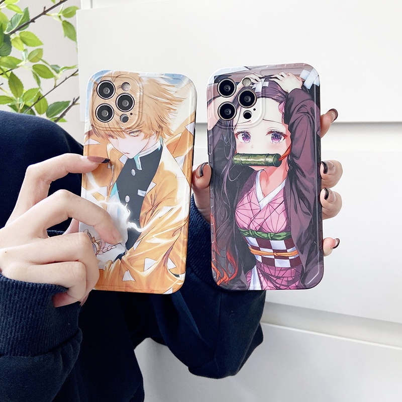 Ốp Điện Thoại Nhám In Hoạt Hình Demon Slayer Nezuko Zenitsu Cho iPhone 13 11 12 Pro Max Xs Max XR 8Plus