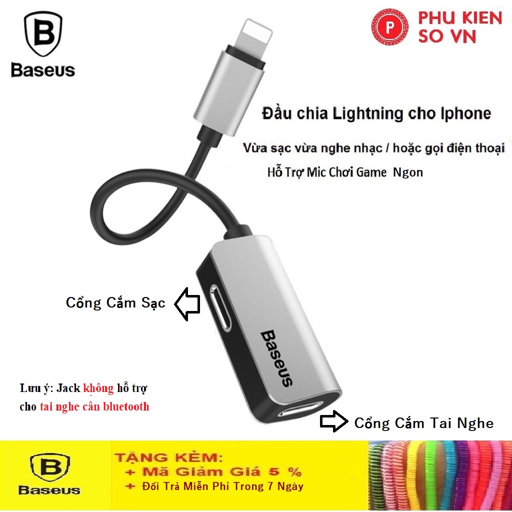 Jack Chuyển Đổi Iphone Vừa Sạc Vừa Nghe Vừa Mic Chia 2 Cổng Lightning Baseus L37 Hàng Chính Hãng  - BH 12 Tháng