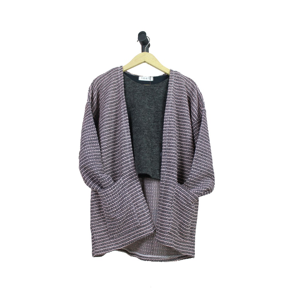 Áo Khoác Len Cardigan (Hồng Đất Sọc Xám)