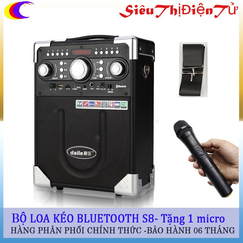 Loa Kéo Daile S8 Có Mic Bluetooth-Tặng Míc Không Dây