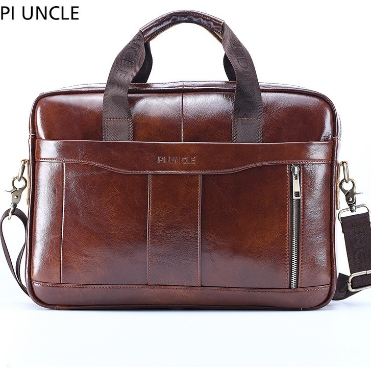 Túi xách cặp da đựng laptop 14 inch da bò công sở PI UNCLE 40x28x10cm | BigBuy360 - bigbuy360.vn