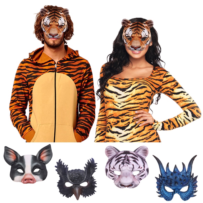 1 Mặt Nạ Hóa Trang Halloween Hình Hổ / Heo / Cáo