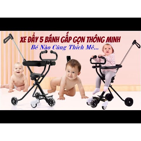 Xe đẩy 5 bánh tay cong gấp gọn cho bé có giỏ để đồ,xe đẩy cho bé đi du lịch,đi chơi