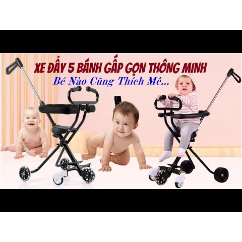 Xe đẩy 5 bánh  tay cong gấp gọn cho bé có giỏ để đồ,xe đẩy cho bé đi du lịch,đi chơi