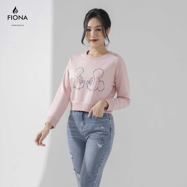 Áo nỉ nữ Croptop FIONA, áo thu đông nữ, áo nỉ cổ tròn dài tay in họa tiết con vật F520895