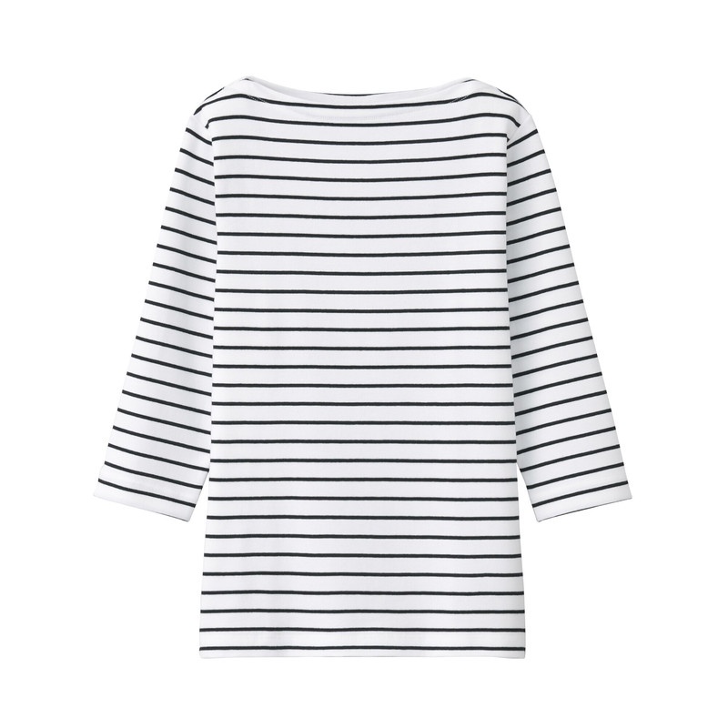 Muji Áo Thun Co Giãn Cổ Thuyền Tay Lửng 3/4 - Sọc