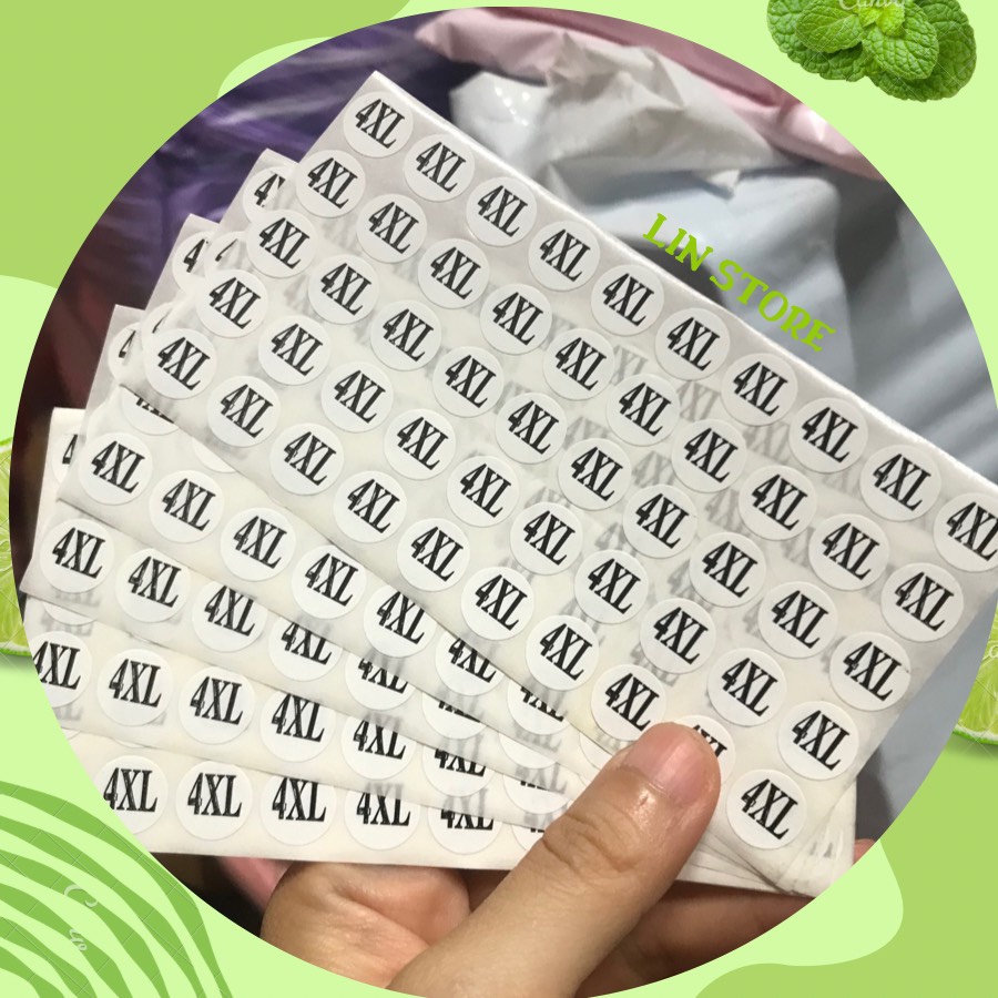 [10 Tờ - 500 Tem] - Tem Size Dán Quần Áo Từ XS Đến 5XL