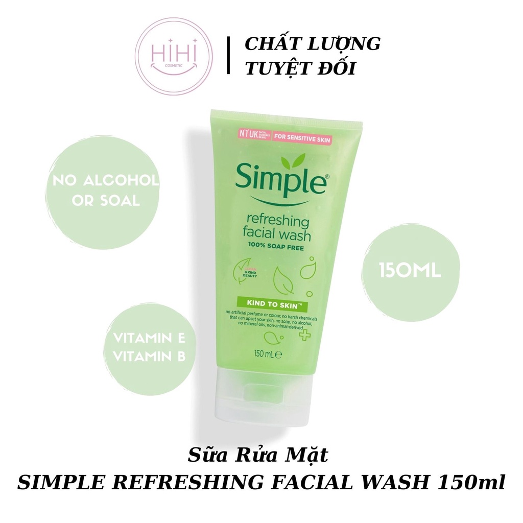 Sữa Rửa Mặt Simple Kind To Skin Refreshing Facial Wash Gel 150ml- rất thích hợp cho mọi loại da, đặc biệt là da nhạy cảm