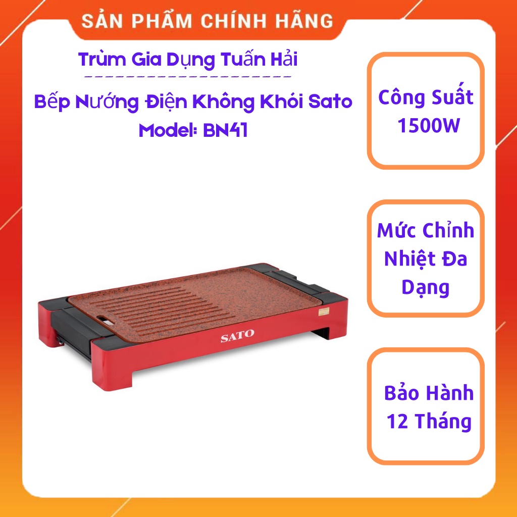 Bếp Nướng Điện Không Khói SATO BN41, Hợp Kim Nhôm Đúc Nguyên Khối Phủ Chống Dính Cao Cấp 5.0