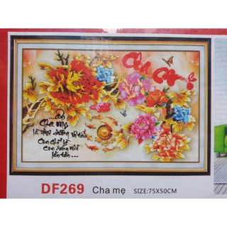 Tranh đính đá thư pháp cha mẹ kt 75x50cm