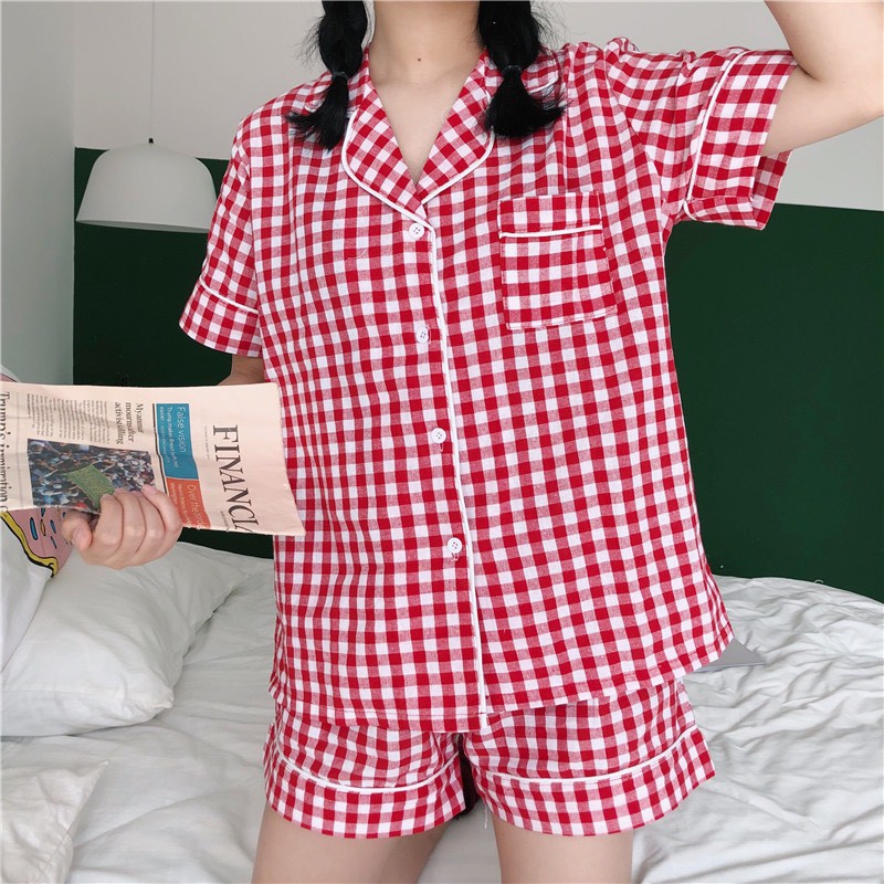 Bộ đồ ngủ pijama caro thô siêu mát | BigBuy360 - bigbuy360.vn