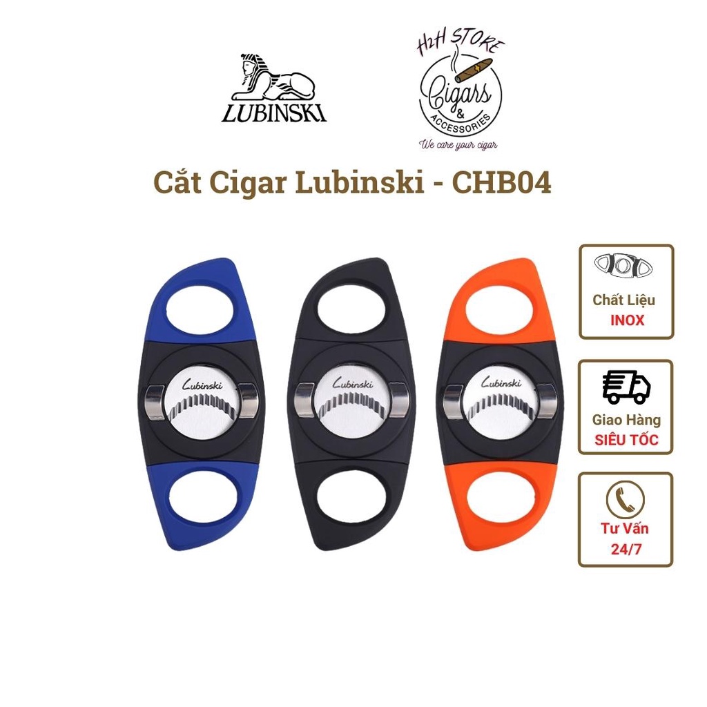 Cắt xì gà Lubinski thép không ri, dao cắt cigar CHB04, ba màu đa dạng