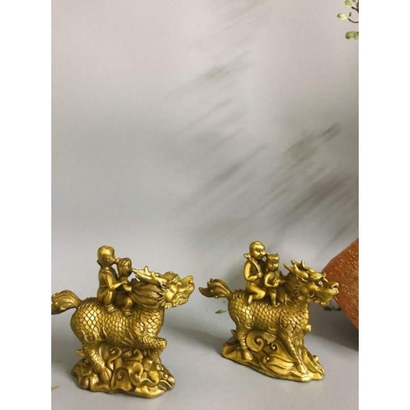 Tượng Kỳ Lân bằng đồng, kỳ lân tống tử, linh vật phong thủy cầu con.
