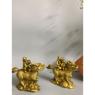 Tượng Kỳ Lân bằng đồng, kỳ lân tống tử, linh vật phong thủy cầu con.