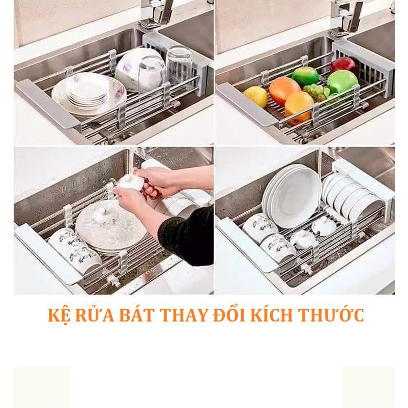 Khay Đa Năng Để Chậu Rửa Chén - Rổ Kệ Đa Năng Co Giãn - Rửa Rau, Trái Cây, Úp Chén