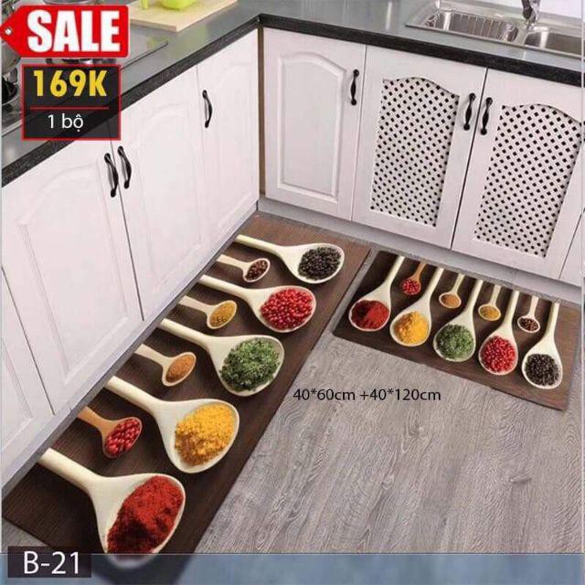 Bộ 2 THẢM BẾP 3D Chống Trơn Trượt Phòng Bếp Phòng Khách Nhà Tắm
