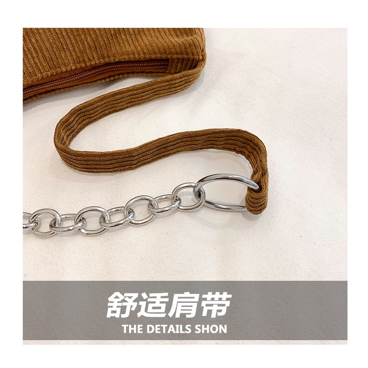 Túi Xách Đeo Vai/Kẹp Nách Vải Nhung Kẻ Nhỏ Xinh Phối Dây Xích Thời Trang Nữ