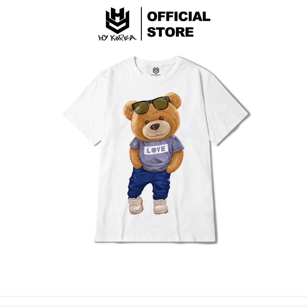 Áo Thun Tay Lỡ HY KOREA In Hình Gấu Mặc Áo LOVE 190