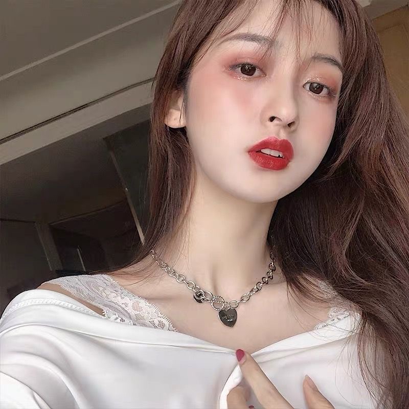 Dây chuyền thép titan phong cách họa tiết trái tim thời trang dành cho nữ