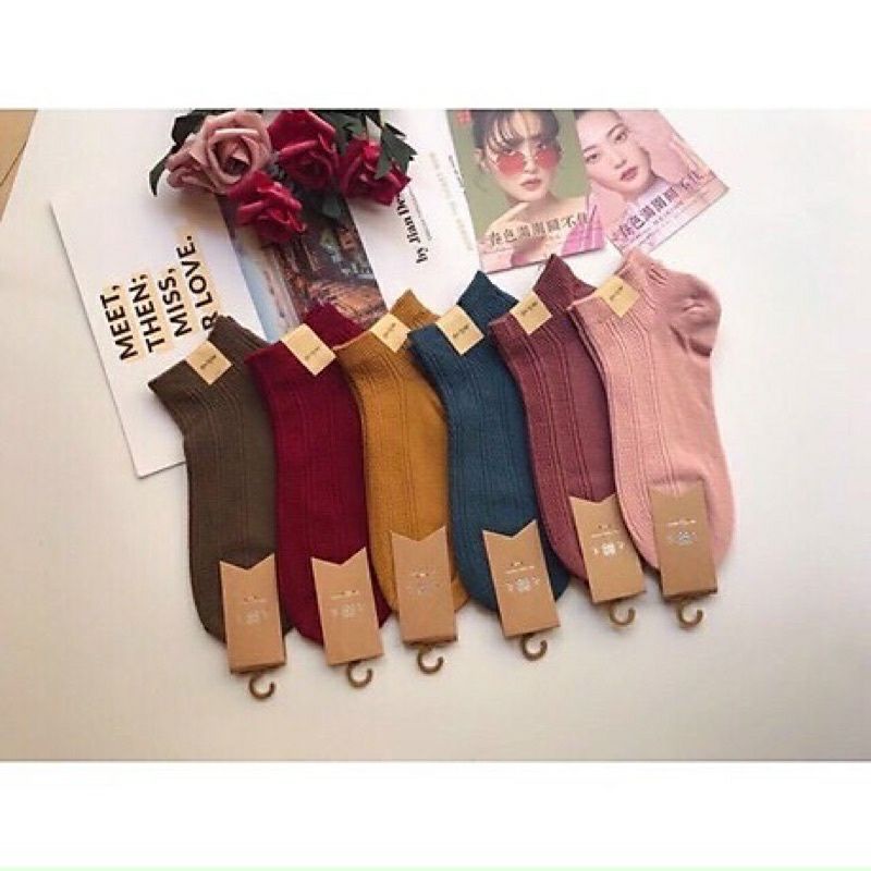 Set 5 đôi tất gân cổ ngắn loại đẹp cho bạn gái