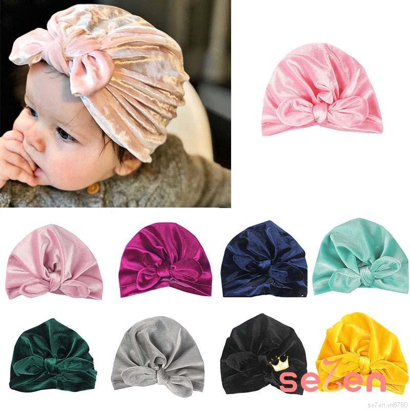 Mũ vải trùm đầu thắt nút mềm mại cho bé