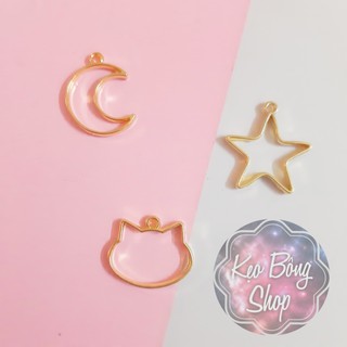 Set 3 khung kim loại hình mèo, trăng, sao làm charm resin