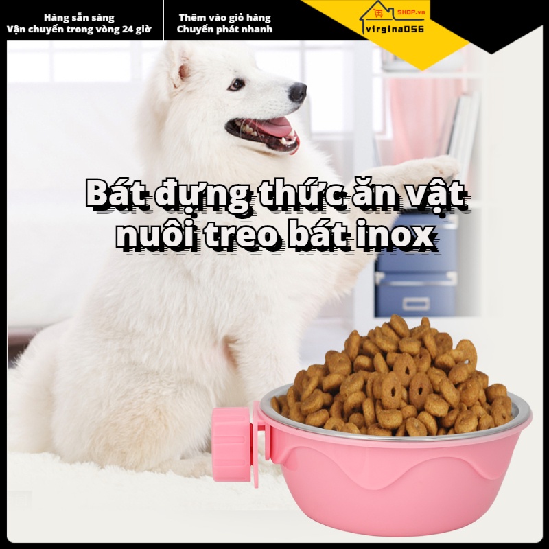 Hàng Hot Chó mèo Treo máng ăn Bát nước bằng thép không gỉ Cún con Hàng giao ngayVirgina056