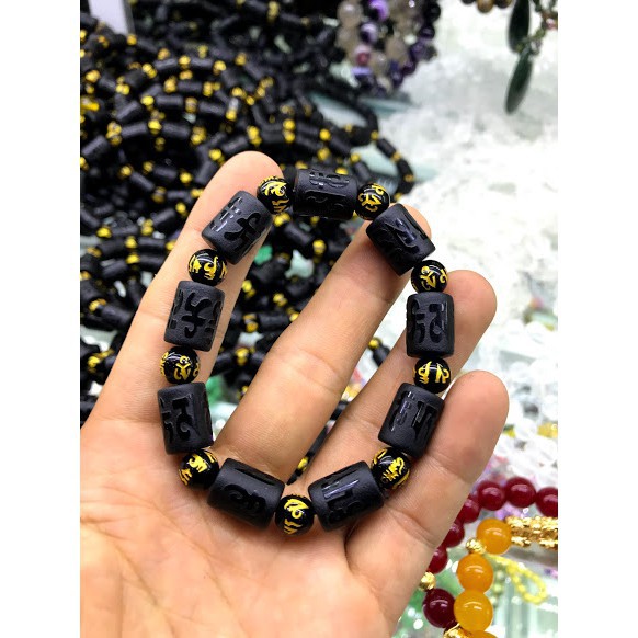 vòng tay mã não đen khắc chú đại bi 10mm