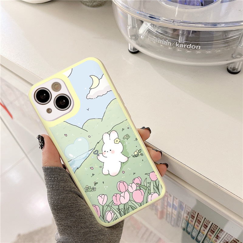 Ốp iphone cạnh vuông Thỏ trắng giữa bãi cỏ xanh cho ip 6/8/7/plus/x/xr/xsmax/12 pro max/11pro max/13 pro max-nt009