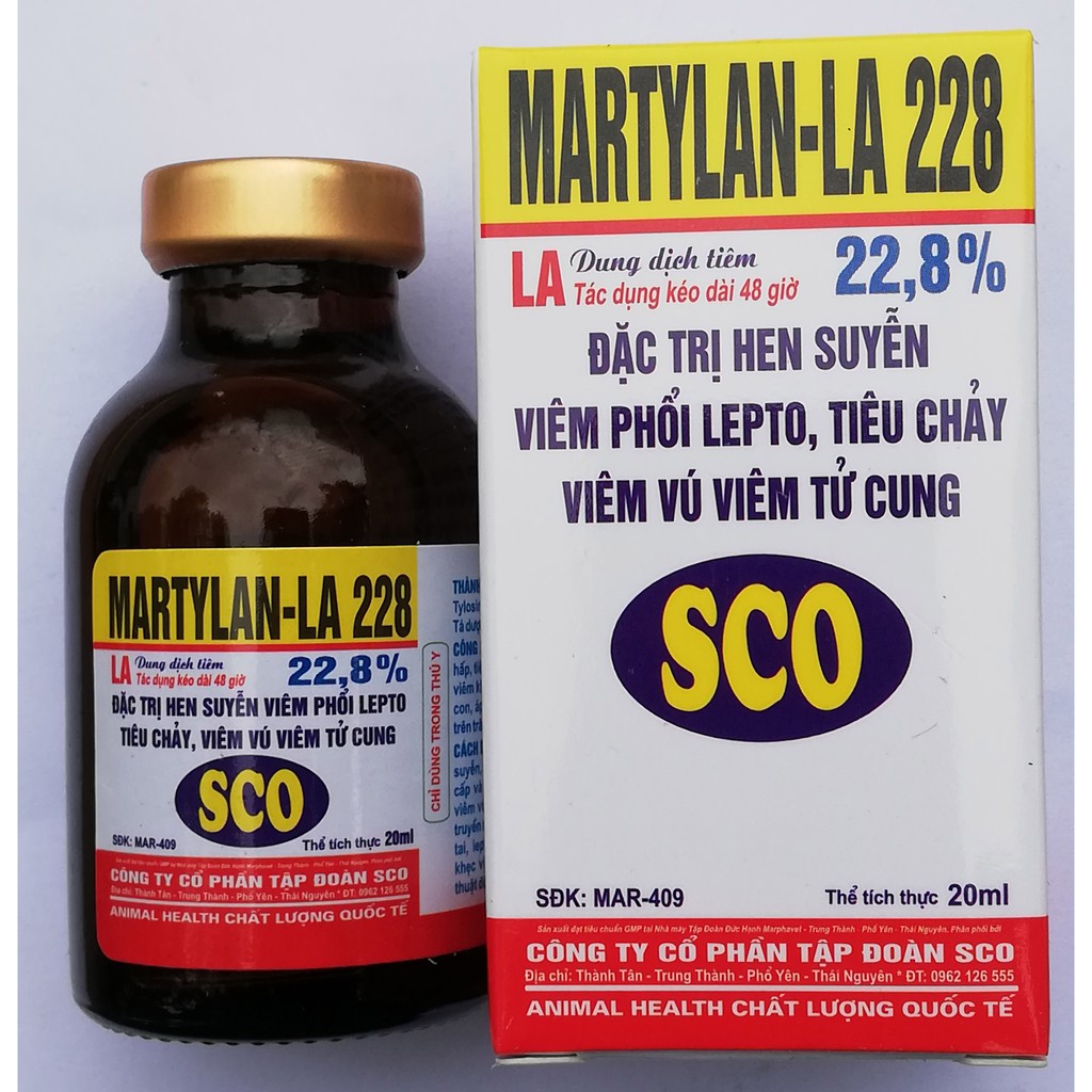 1 lọ MARTYLAN-LA 228  20ml Dùng cho Gà, vịt, ngan Dê, cừu, lợn con, chó, mèo Trâu, bò, lợn tiêu chảy hen suyễn viêm phổi