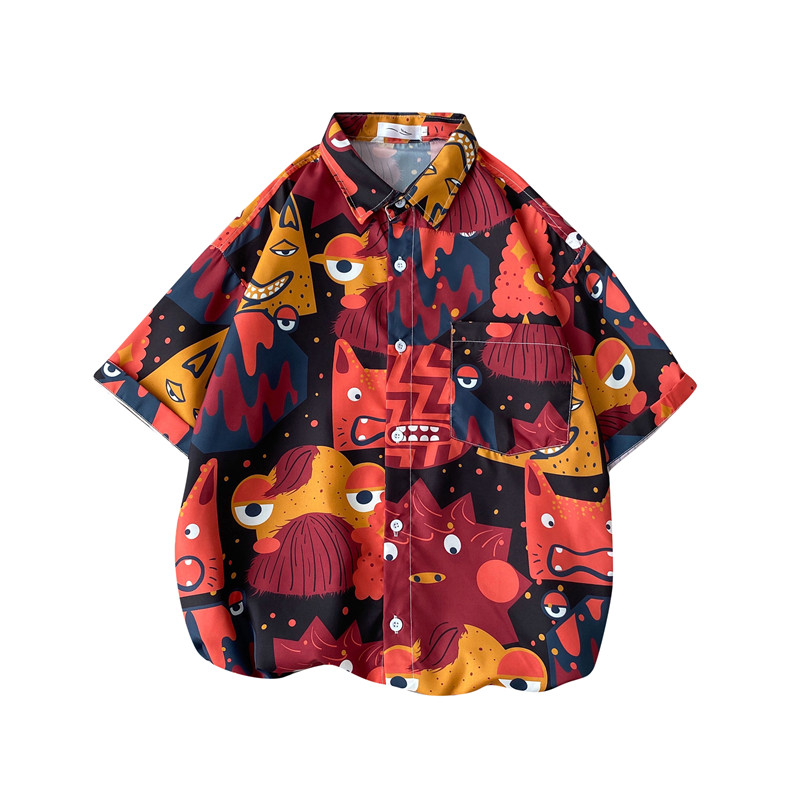 Áo sơ mi ngắn tay in hình cá tính thời trang mùa hè cho nam 2021 (M-3Xl)