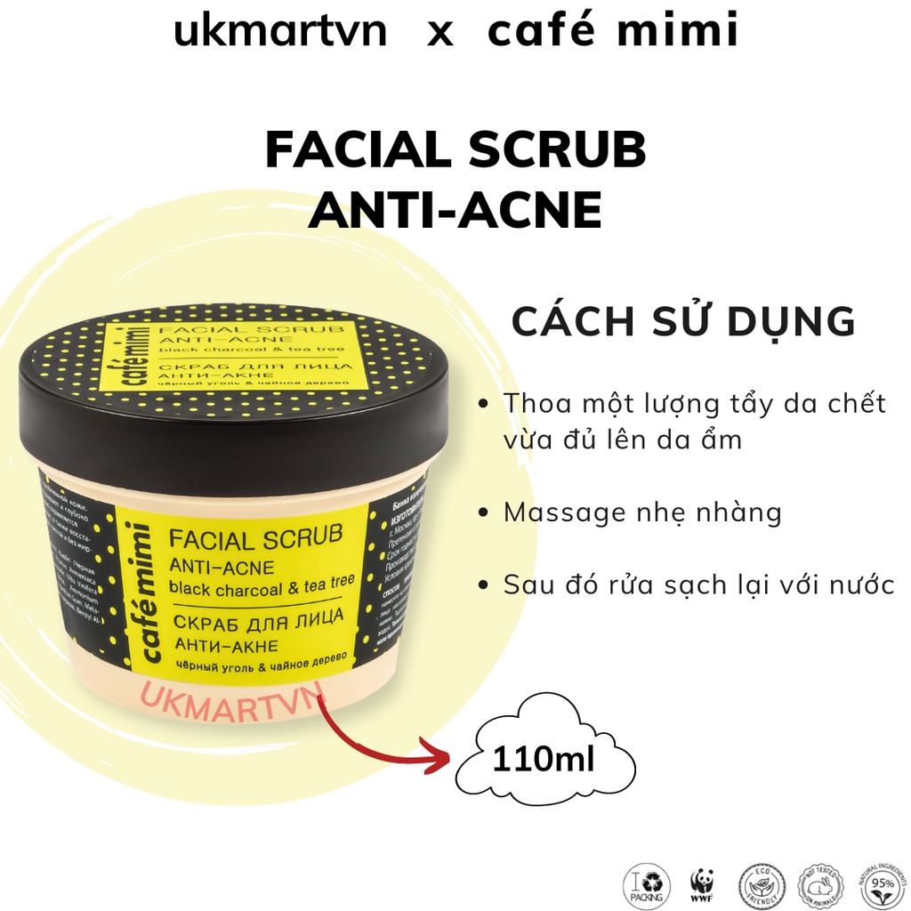Tẩy Tế Bào Chết Da Mặt CAFÉ MIMI Ngăn Ngừa Mụn 110ml