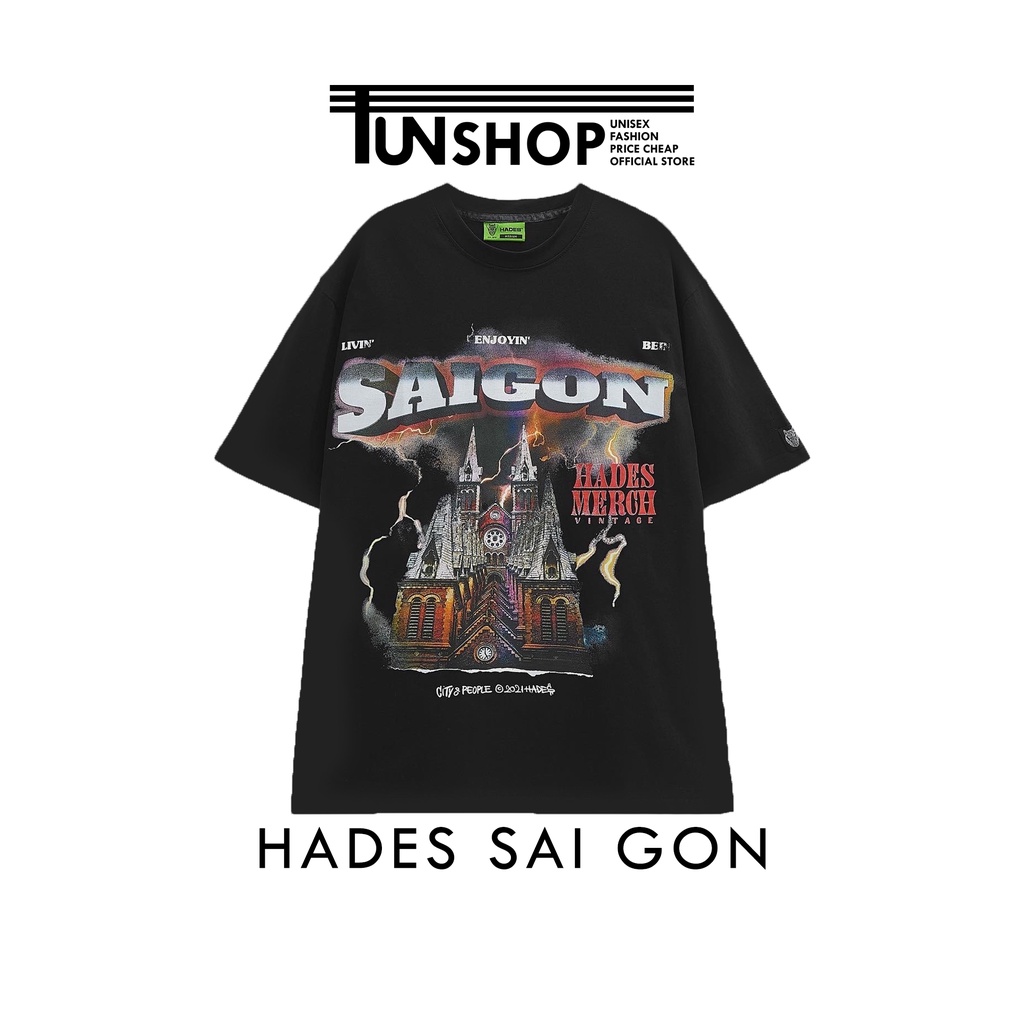 Áo Thun Form Rộng HADES Sài Gòn Spirit Tee Nam Nữ Unisex Full Tag Hình Nhà Thờ Đức Bà Saigon Màu Đen TUN SHOP