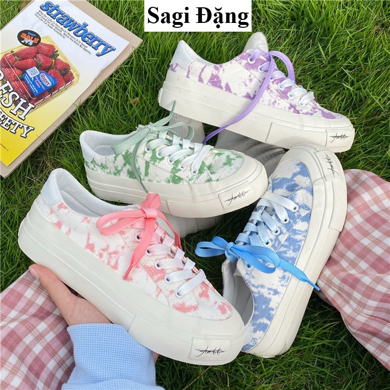 Giày bata nữ đế cao ulzzang loang màu, giày thể thao cv cổ thấp nữ vải canvas full box