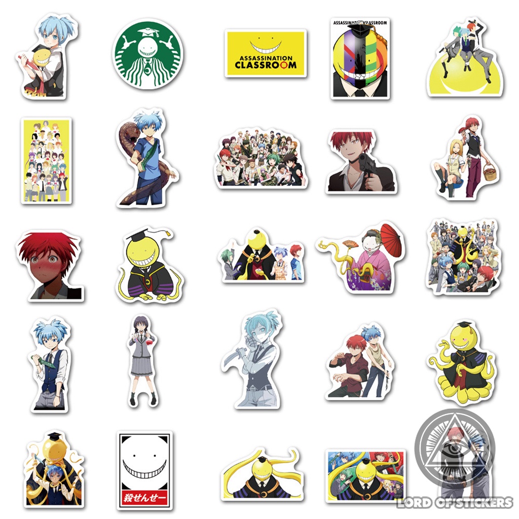 Set 50 Hình Dán Assassination Classroom Sticker Anime Manga Chống Thấm Nước Trang Trí Mũ Nón Bảo Hiểm, Laptop, Vali, Sổ