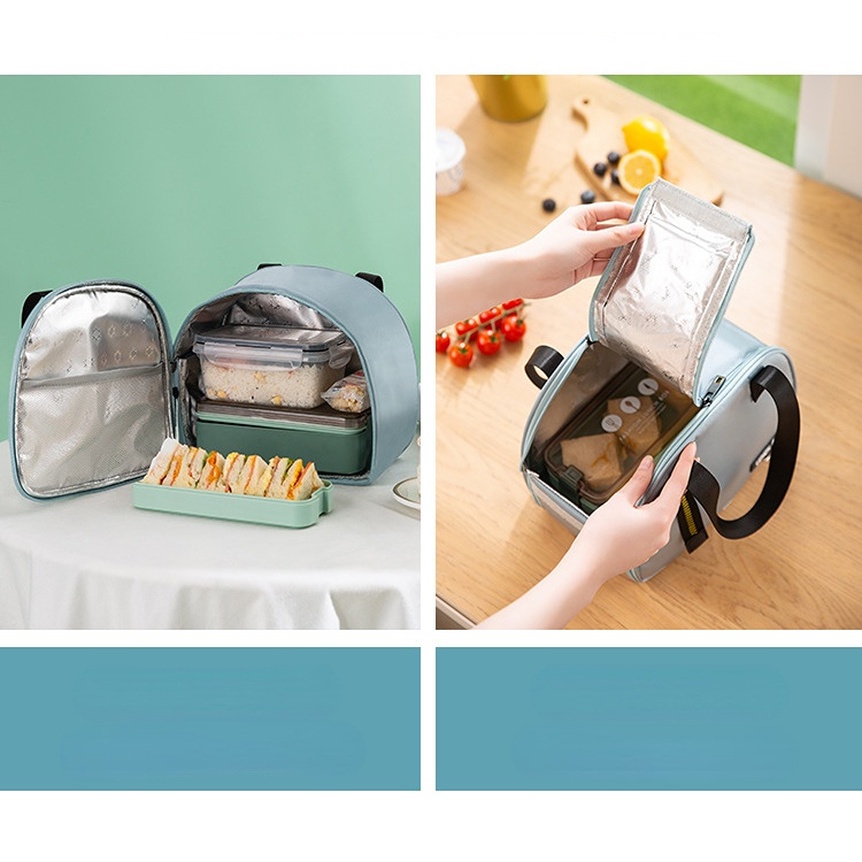 Túi Đựng Hộp Cơm Trưa Lót Giấy Nhôm Dày In Hình Bán Nguyệt Thời Trang Nhật Bản