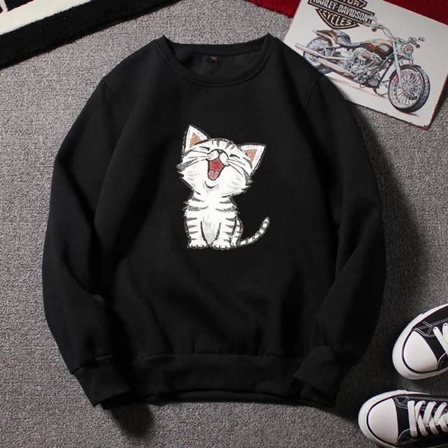 (Mua 1 tặng 1 phần quà ) Áo quảng châu, nỉ bông cao cấp, form ulzzang, có ngoại cỡ , BIGsize , sweater mèo to smile