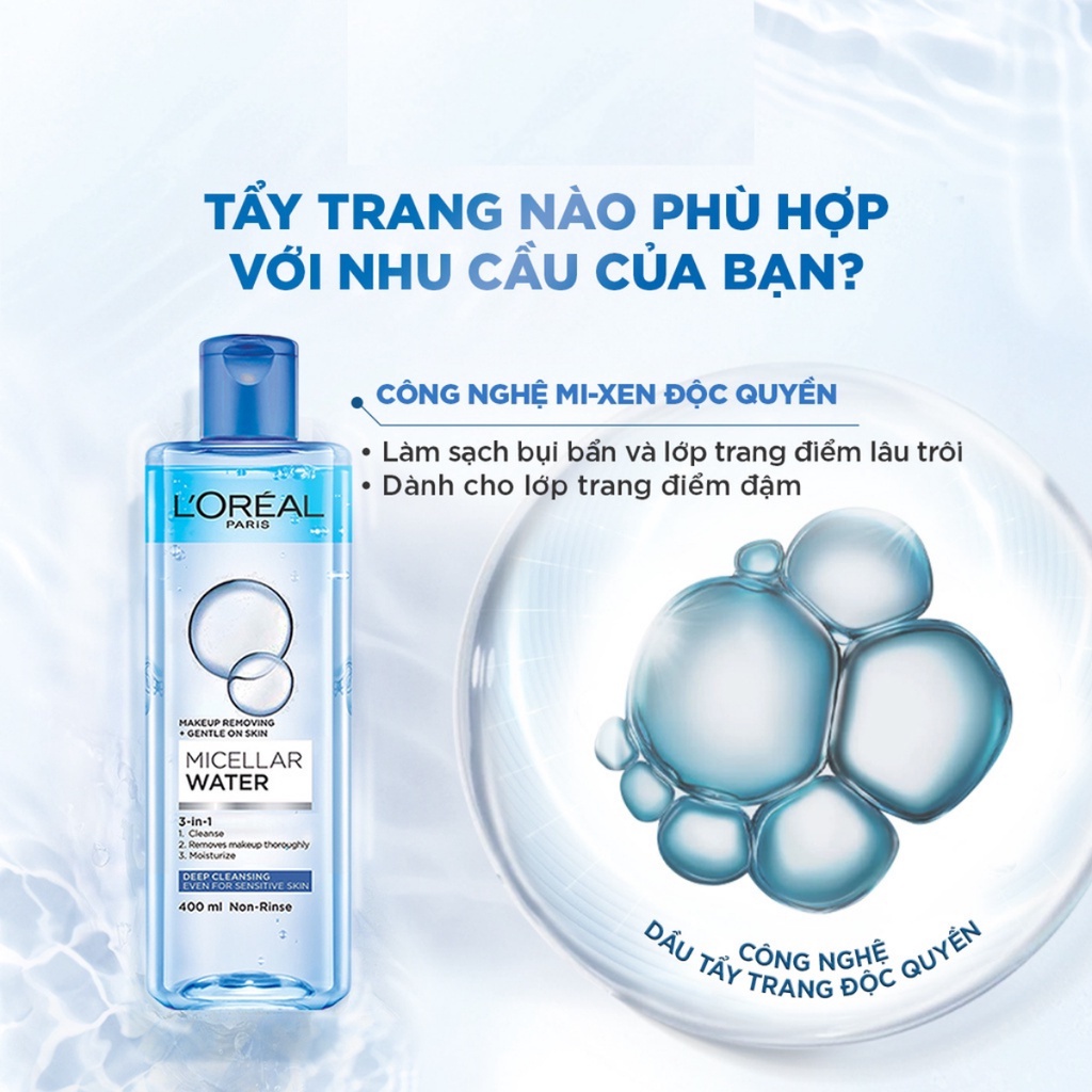 Nước tẩy trang Loreal, nước tẩy trang L'Oreal Paris 3-in-1 Micellar Water 400ml | BigBuy360 - bigbuy360.vn