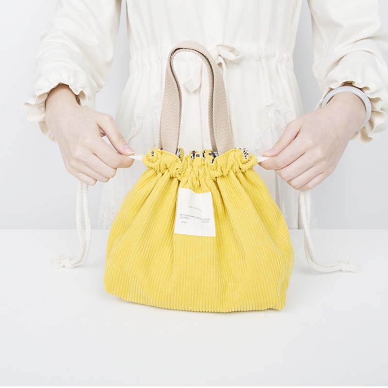 Túi Đựng Hộp Cơm Trưa Bằng Vải Nhung Kẻ Màu Trơn Có Dây Rút Tiện Dụng Mang Theo Du Lịch Dã Ngoại