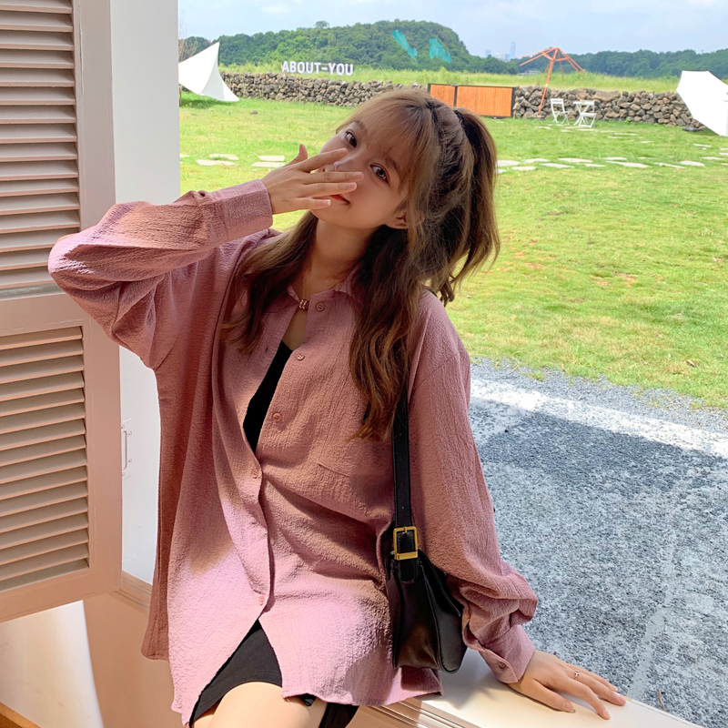 Áo Sơ Mi Tay Dài Màu Trơn Kiểu Retro Thời Trang Mùa Thu Dành Cho Nữ