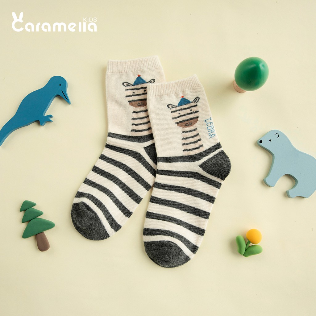 Tất Caramella Cho Bé Yêu Mẫu Ngựa Vằn Set 3 Đôi Vớ Trẻ Em Kèm Túi Zip