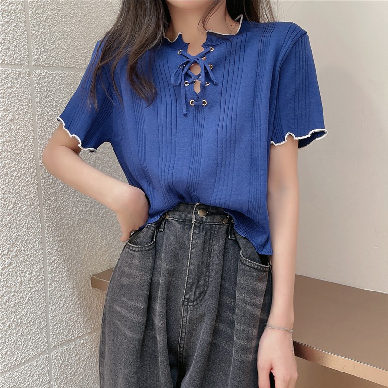 Áo dệt kim NZN tay ngắn dáng ôm cột dây đơn giản phong cách Hàn Quốc dành cho nữ